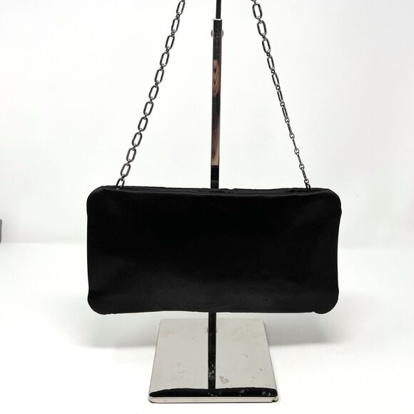 Chanel Black Satin Crystal CC Clutch Chain Evening Bag Rare Designer - Picture 8 of 9